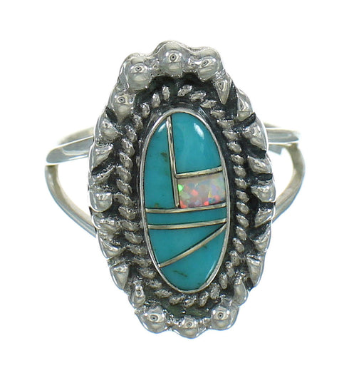 Sterling Silver Turquoise Opal Southwestern Ring Size 7-1/2 YX80517